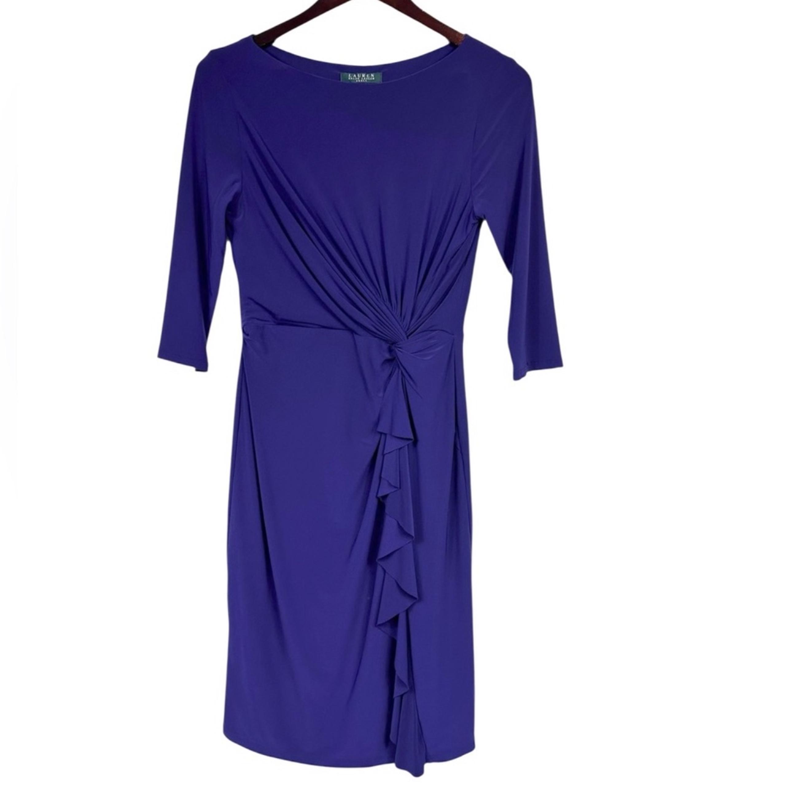 Lauren Ralph Lauren Women’s Twisted-Knot Ruched Size Ruffle Jersey Dress Size 6