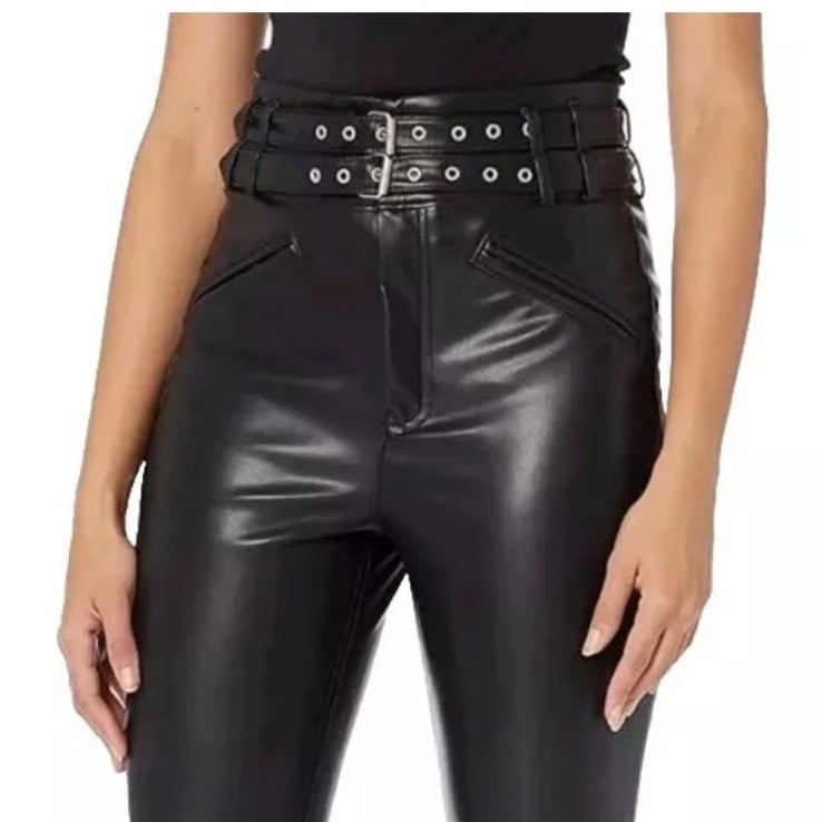 Blanknyc Lexington Pants Woman 27 Punk Goth Faux Leather Double Buckle Matrix