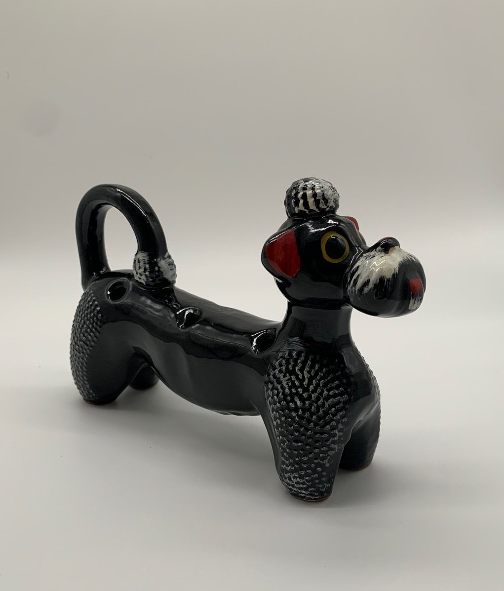 Vintage Atlas Japan 1950s spice rack- redware black poodle - MCM Retro Kitsch.