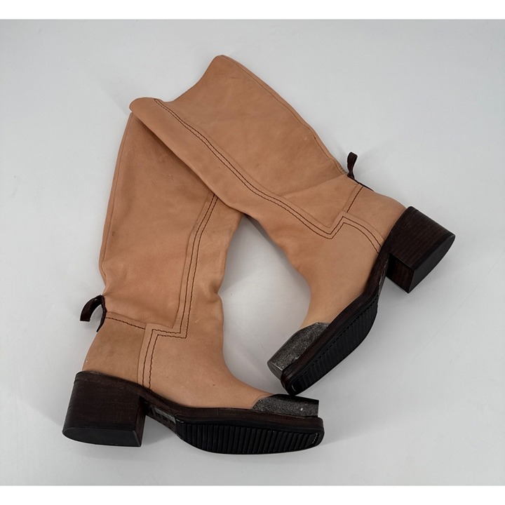 Free People We The Free Beau Tall Rider Boots Size 7 Metal Toe Leather New Read