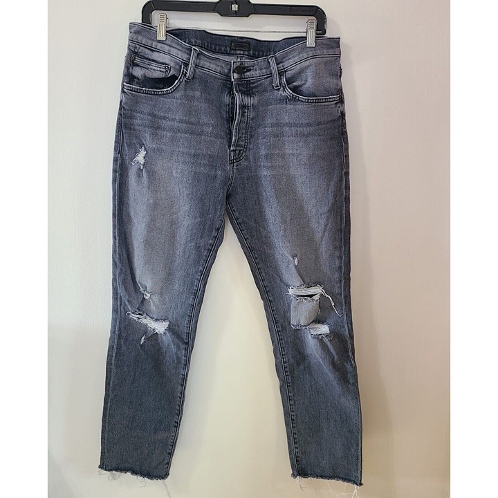 Mother Denim Scrapper Cuff Ankle Fray in Unstitched In The Dark Jeans 31