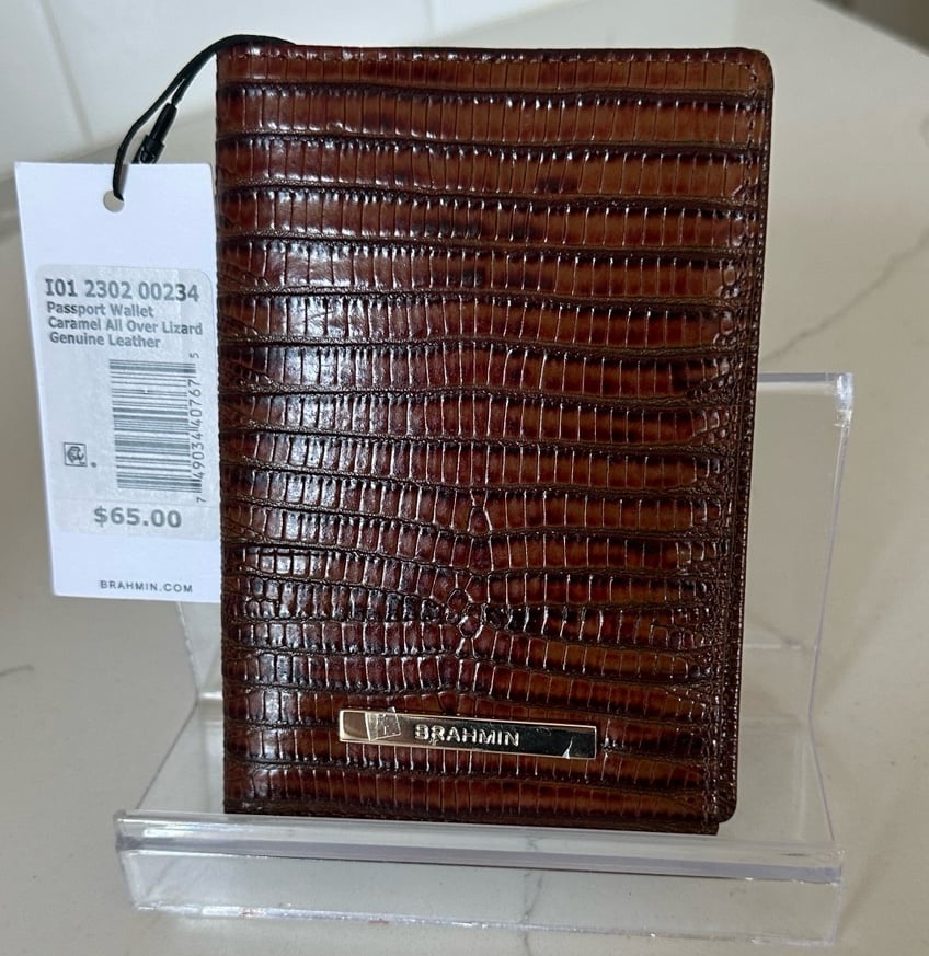 Brahmin passport holder caramel all over lizard genuine leather