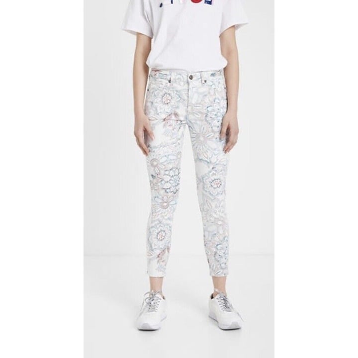 Desigual Women's Sz 36 (US Sz 4) Flora Farmer Ecru Skinny Trousers Jeans