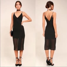 C/MEO Collective Presence Black Midi Sheath Sheer Dress V Neck Sleeveless S NEW