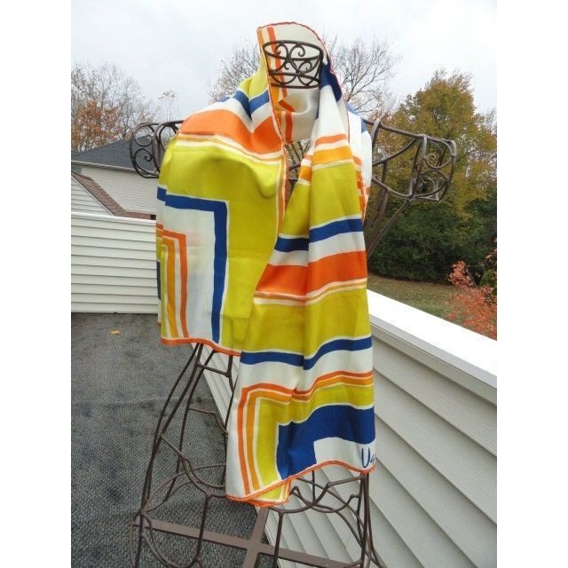 Vintage 1960’s Scarves by VERA Stripe Scarf Blue Orange Yellow Made in Japan