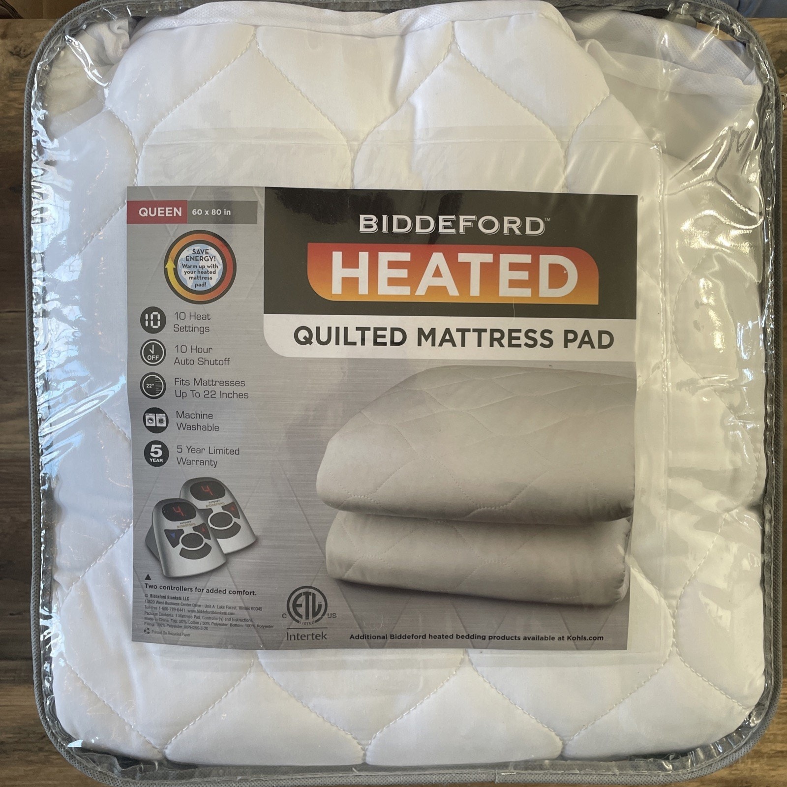 New Biddeford Queen Size Heated Quilted Mattress Pad 60 x 80 in