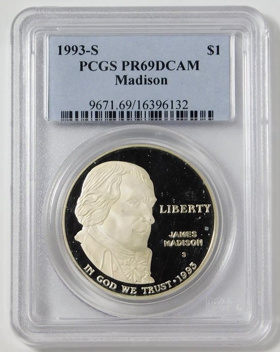1993-S Commemorative James Madison & Bill of Rights Silver Dollar PCGS PR69DCAM