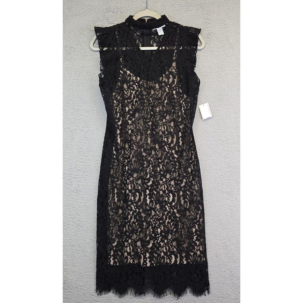 Bar III Dress Womens M Floral Lace Overlay Choker A Line Party Cocktail Preppy