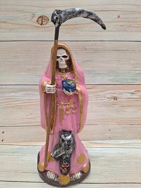 Santa Muerte Color Hecha a Mano Rosada Size 13 Handmade Color Pink and Gold