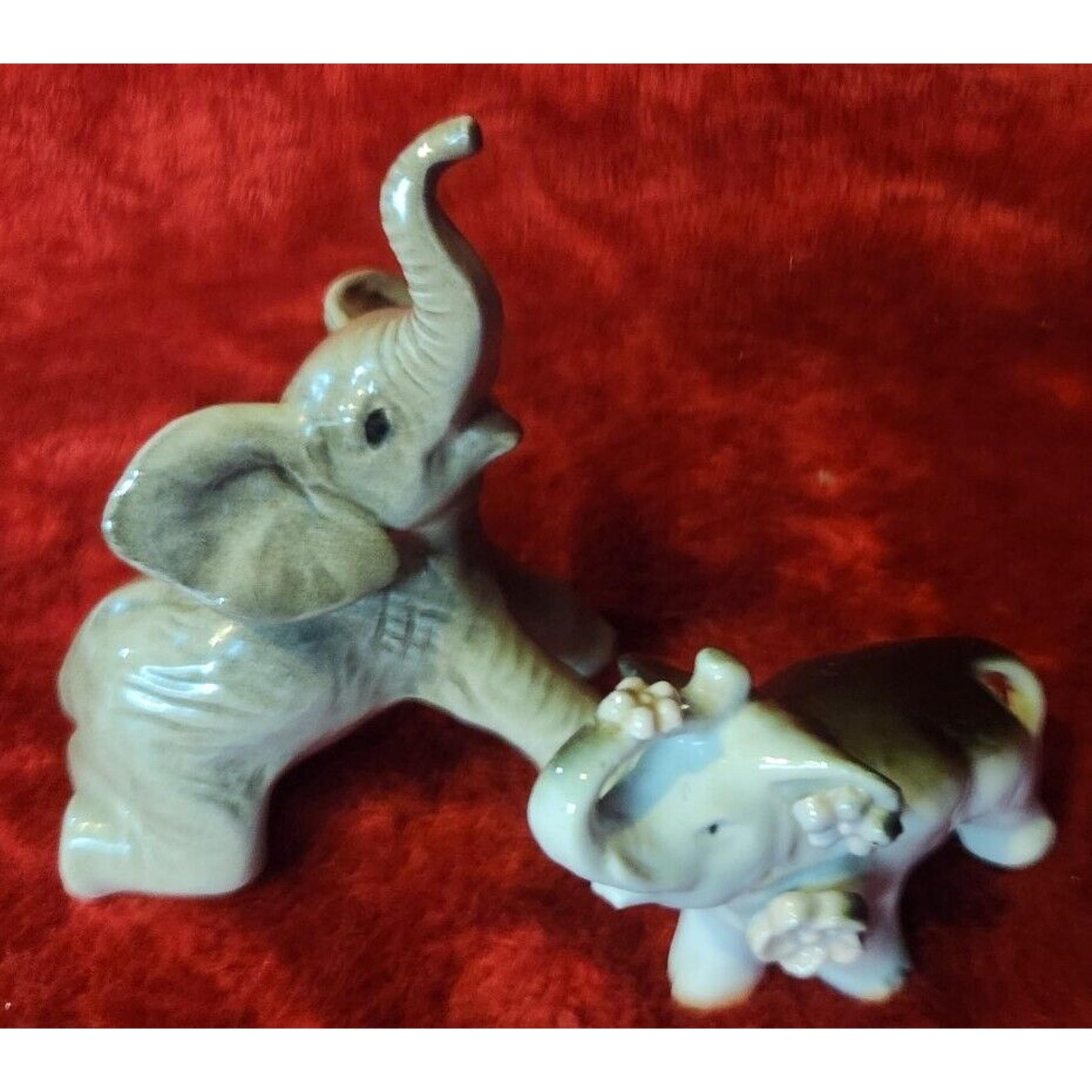 Lot 2: Vintage Goebel Ceramic ELEPHANT Figurine & Elephant w/ Pink Flowers