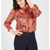 Rachel Zoe Red Floral High Neck Smock Sleeve Blouse Multicolor Red Size Medium