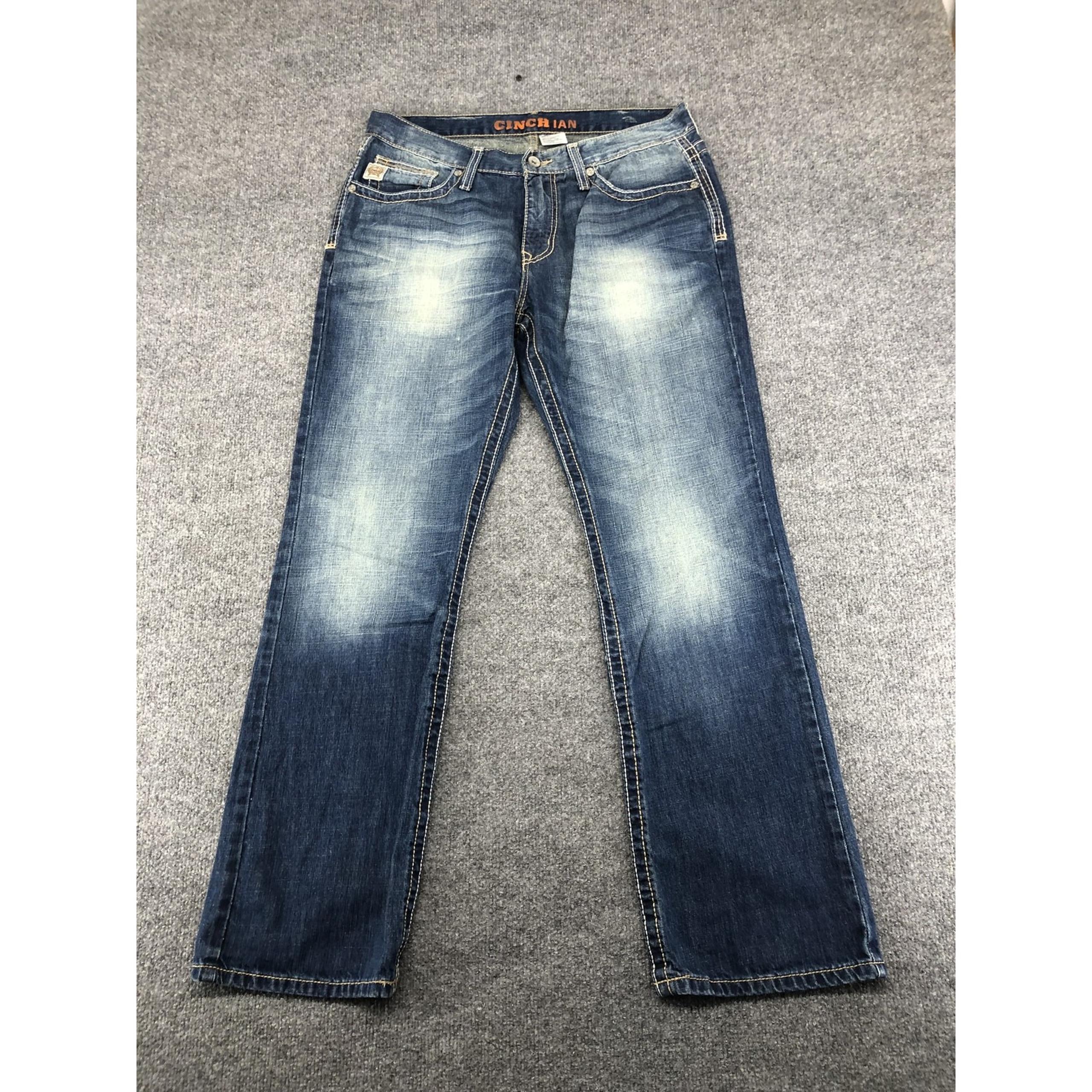 Cinch Ian Jeans Mens 34x32 Blue Denim Straight Leg Western Distressed Style