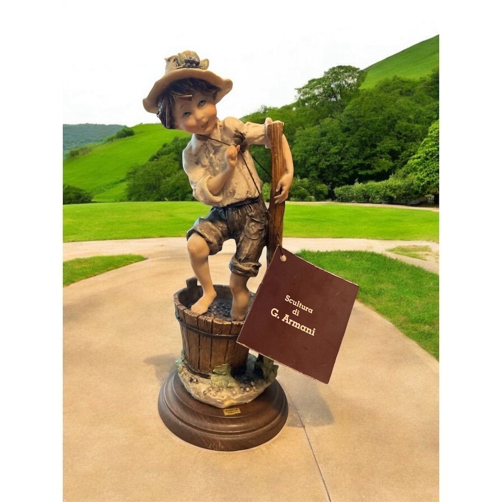 Vintage Giuseppe Armani Boy Fishing Figurine 11 Porcelain Original