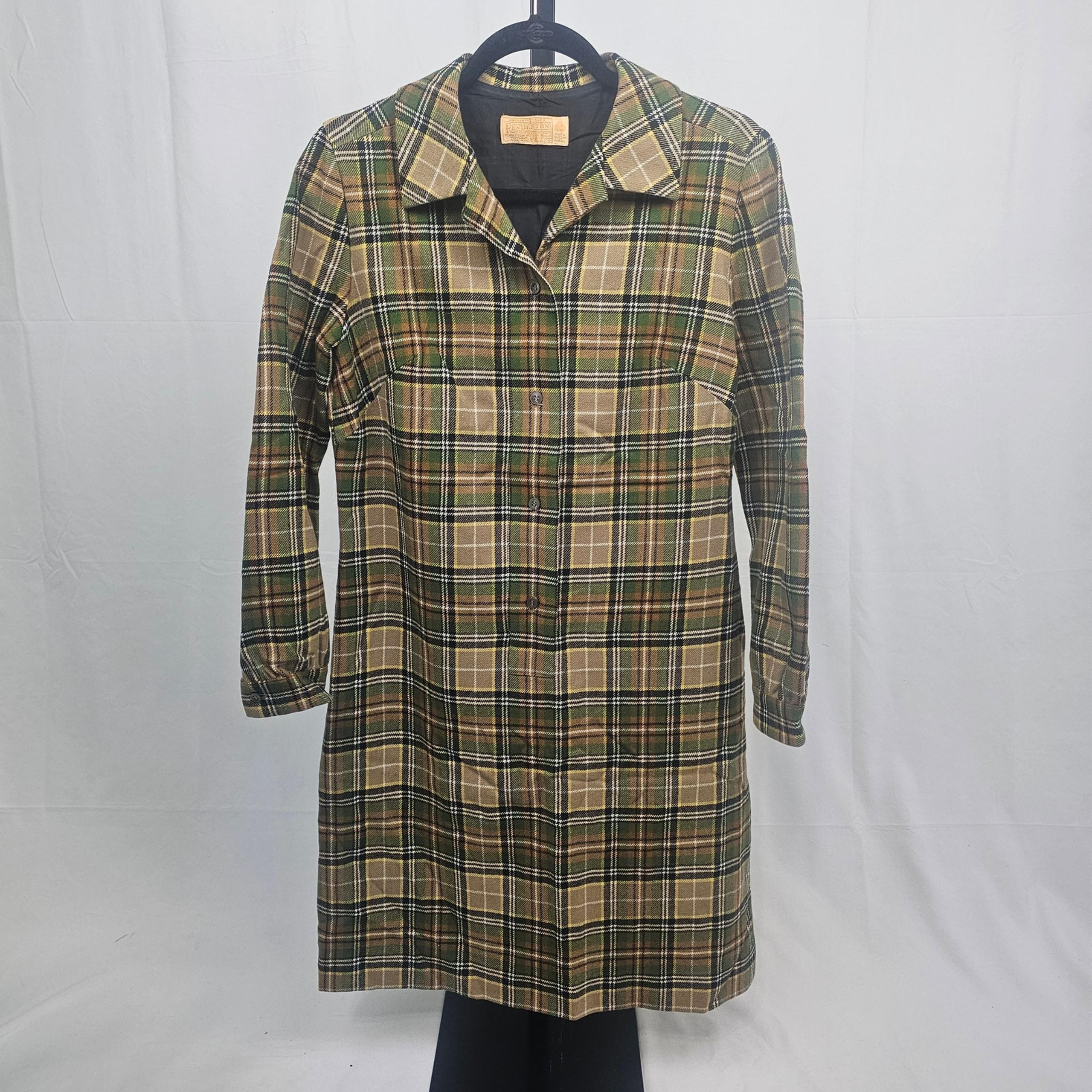 Vintage Pendleton Wool Plaid Flannel Shirt Dress Women’s 14A 60s USA Made