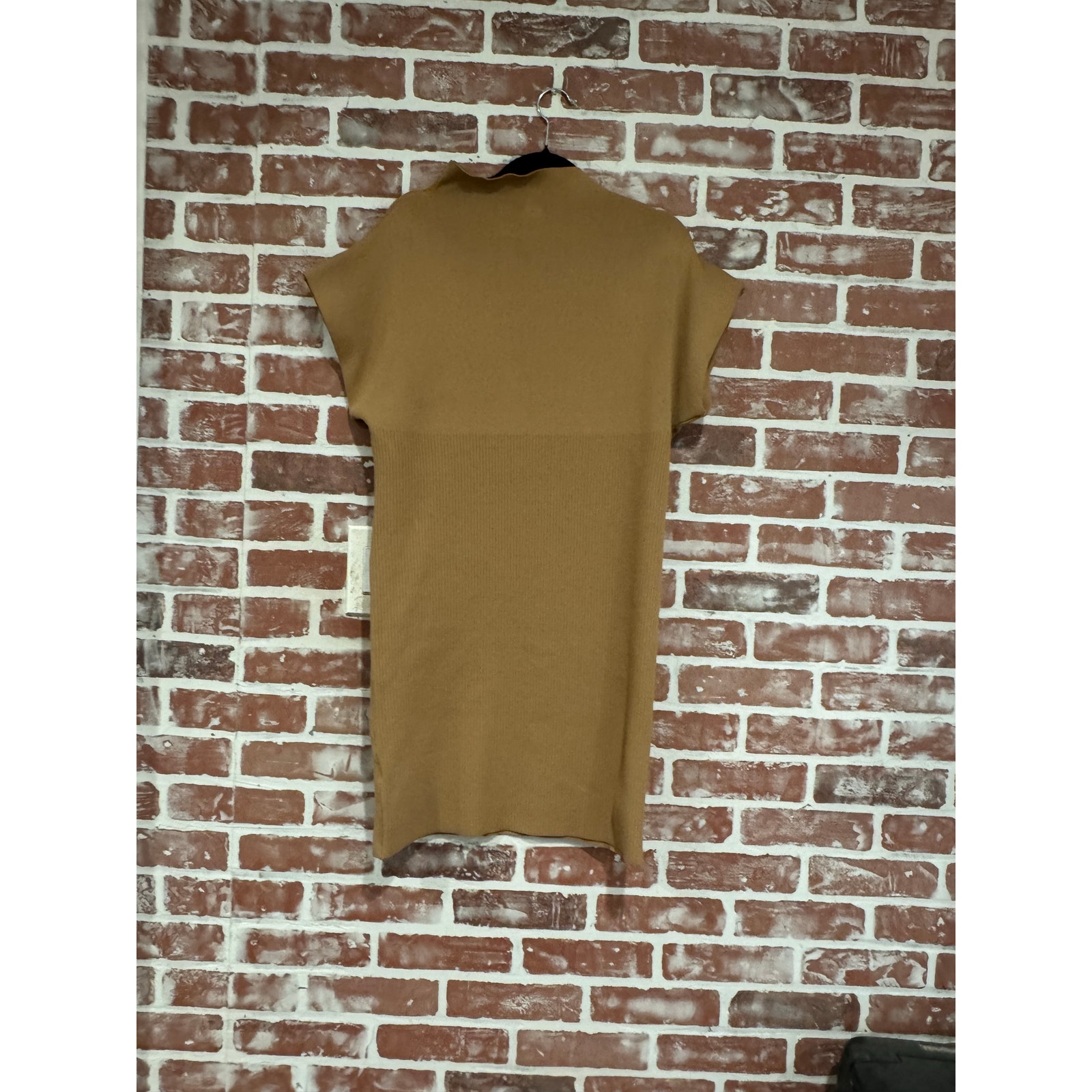 NWT Anthropologie Brown Mock Neck Short Sleeve Mini Dress Size LP