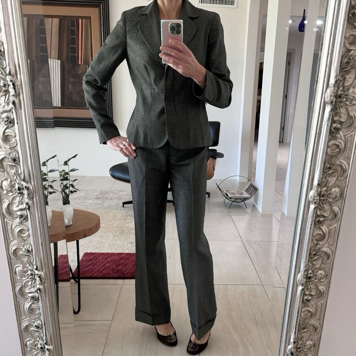 Ann Taylor Gray Wool Blend Business Pant Suit Blazer | Wide Leg Pants Size 2
