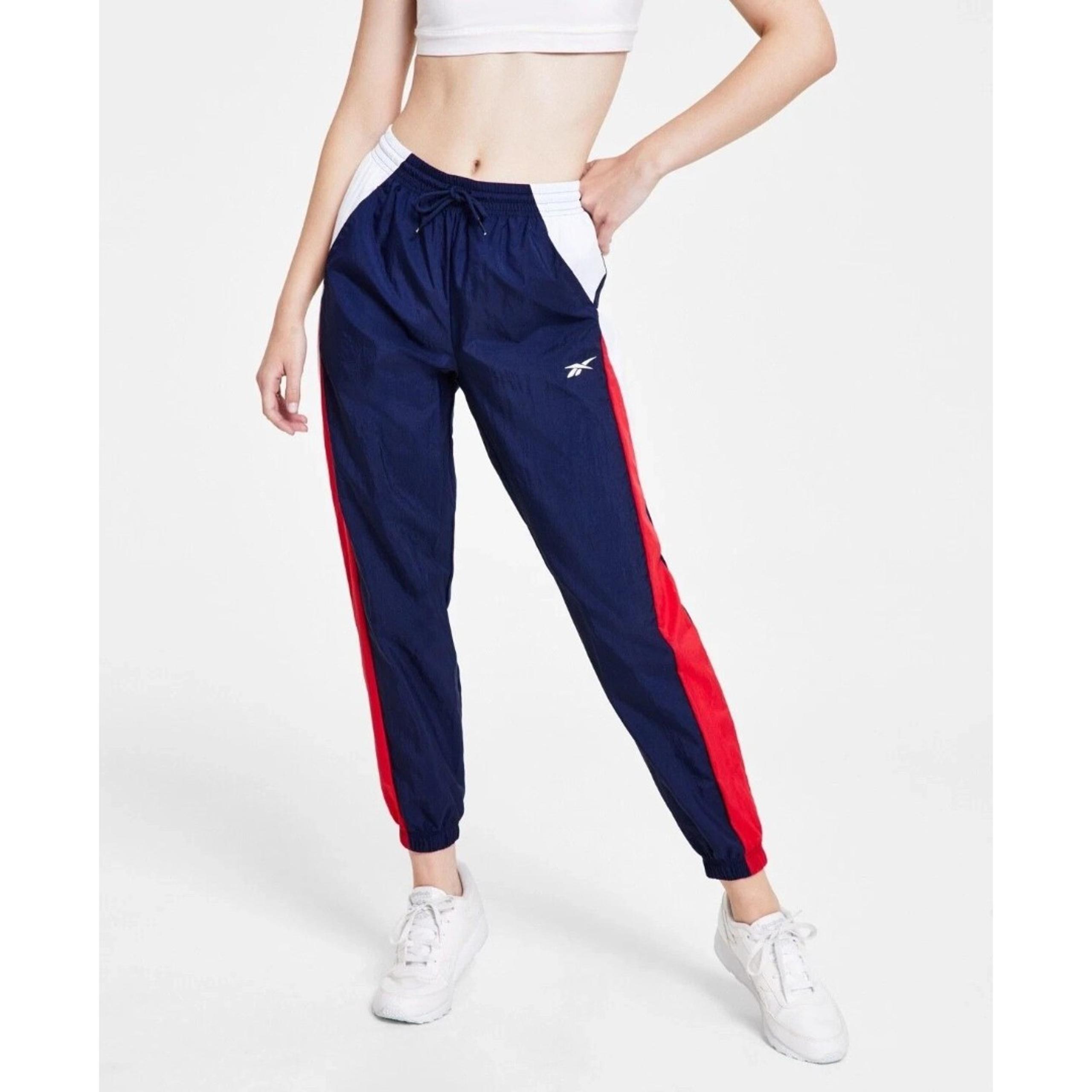 Reebok Women's Color Block Vector Woven Pull on Training Track Pants Navy S