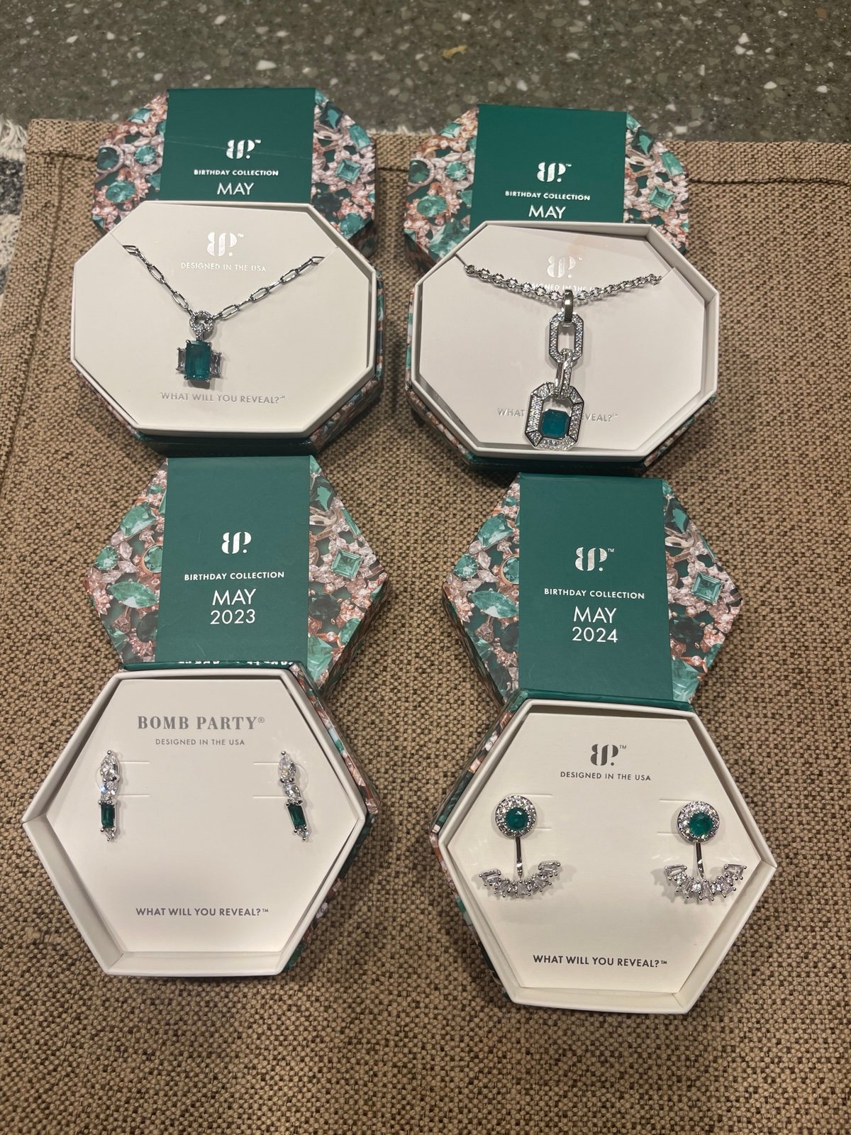 Bomb Party Lot of May Birthday 2023-2024 Two Necklaces and Two Earrings