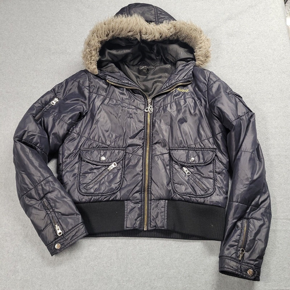 Vintage Y2K Puffer Jacket Womens Medium G-Unit 50 Cent Fur Hood Rap HipHop Rare