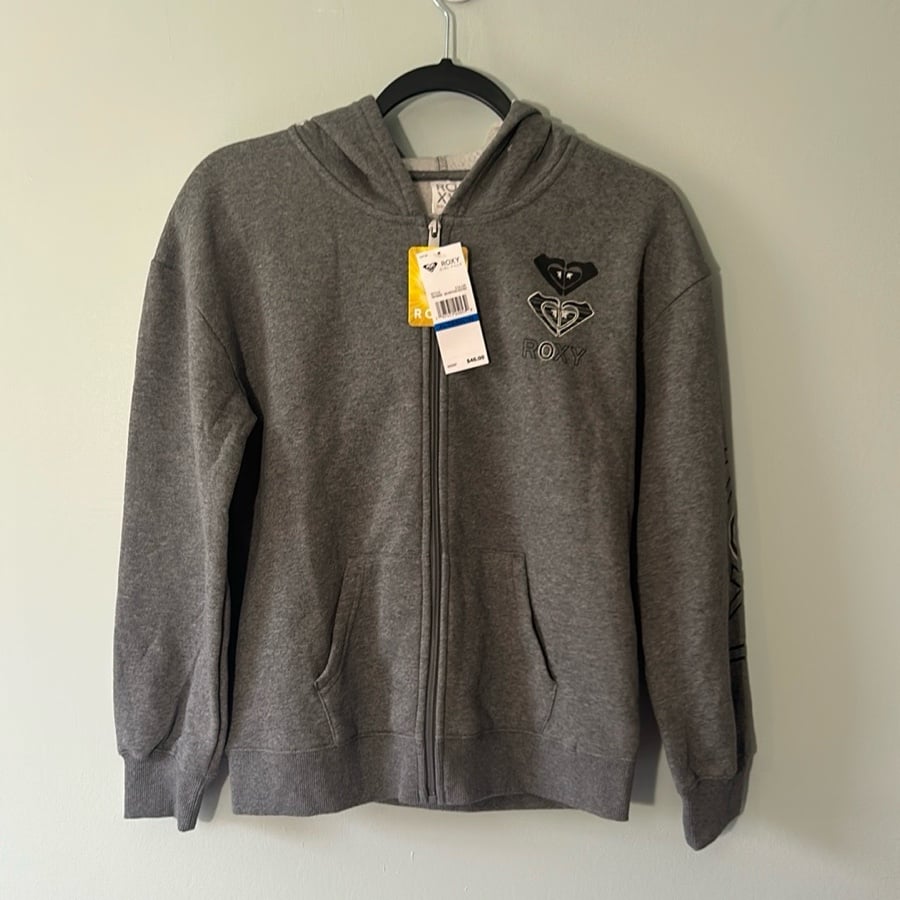 Roxy Girls XLarge 16 Hoodie Fleece Full Zip Front Heritage Heather grey NWT