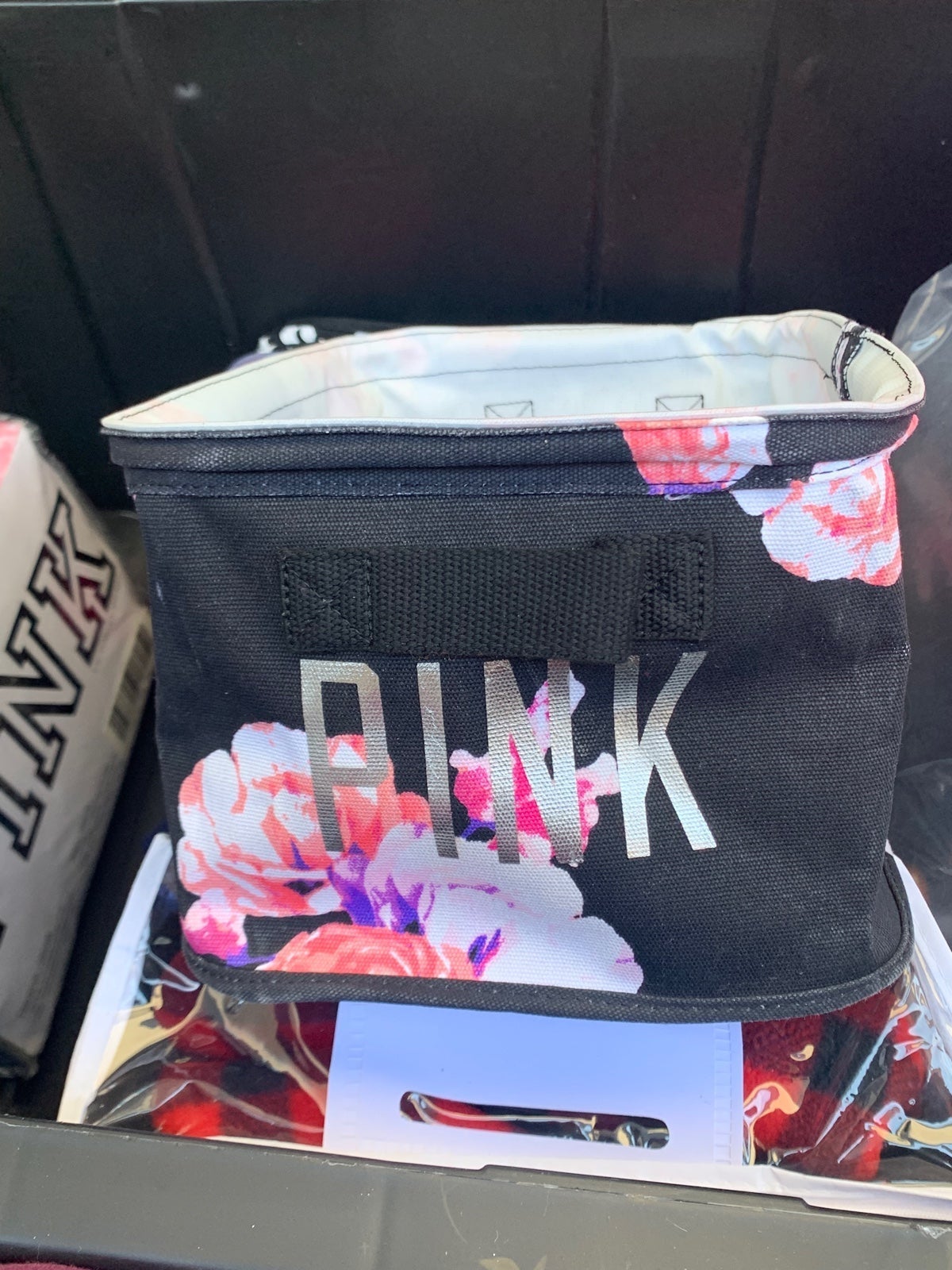 Victoria’s Secret pink floral storage bin