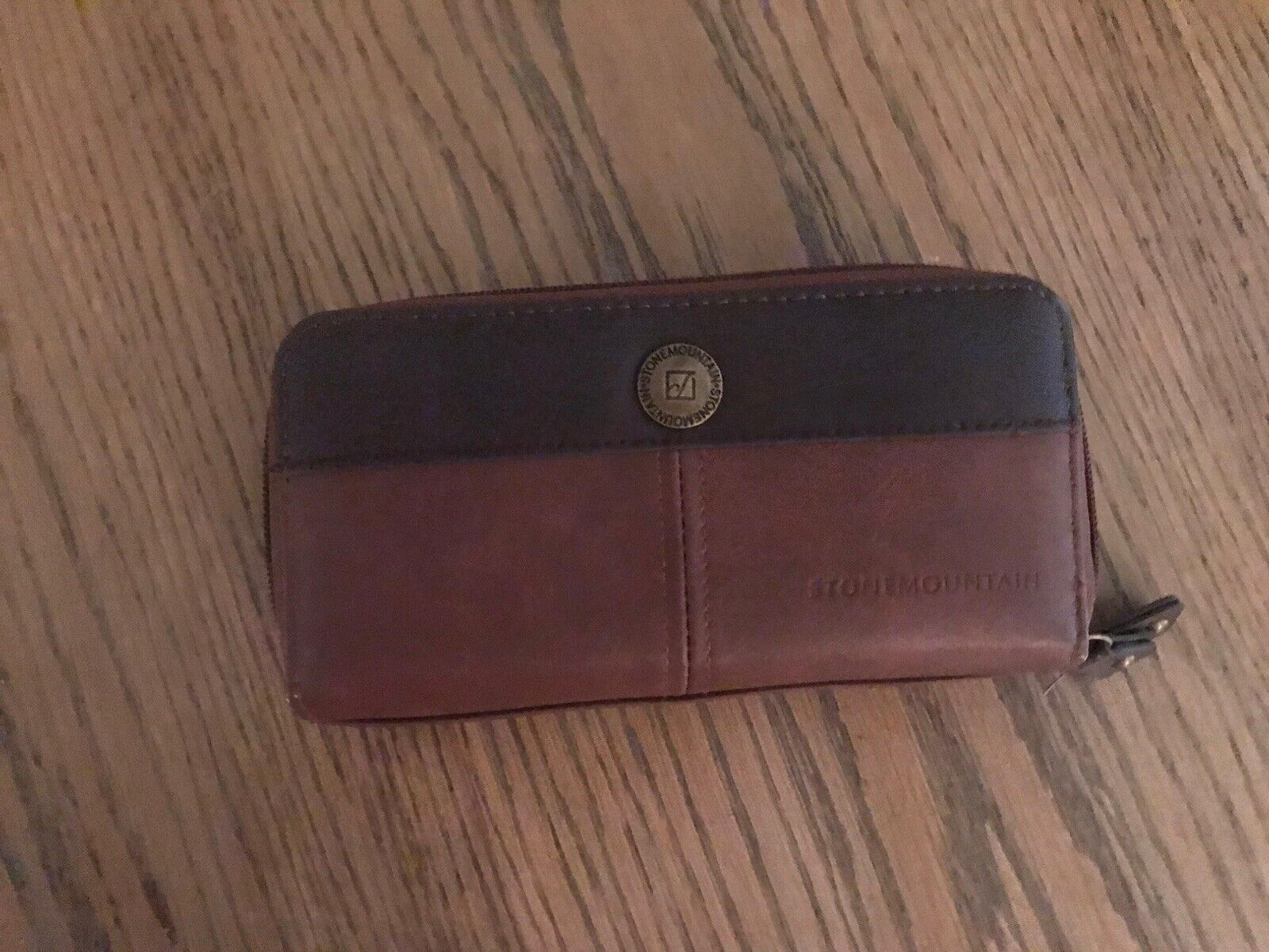 Stone Mountain Bonded Leather Brown Double Zip Around Wallet Checkbook Clutch