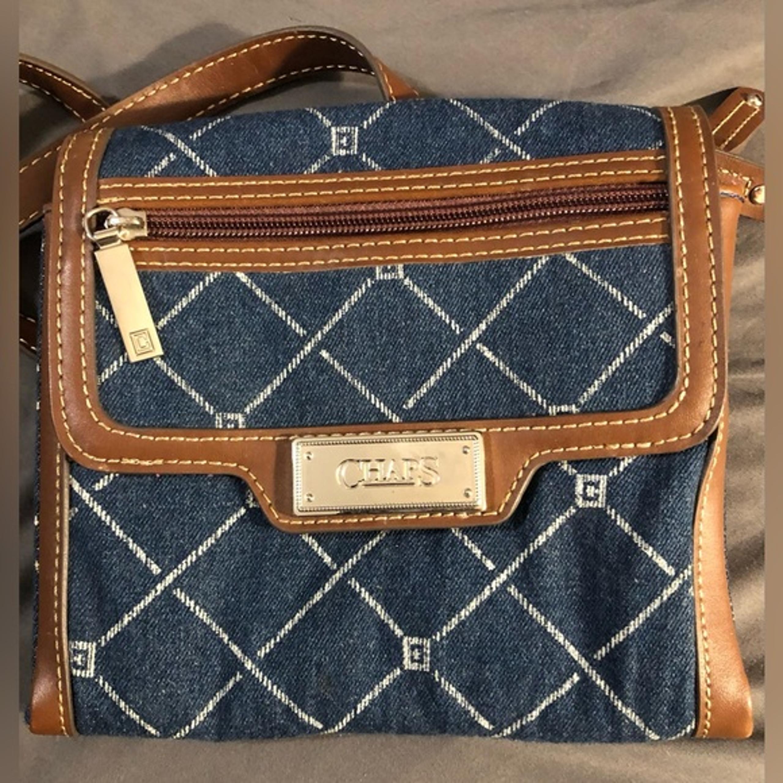 90s CHAPS Ralph Lauren Blue Denim Crossbody Blue Denim Leather vintage