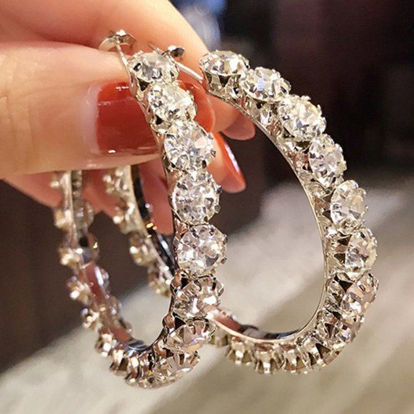NEW 18K WT Gold Diamond Hoop Earrings