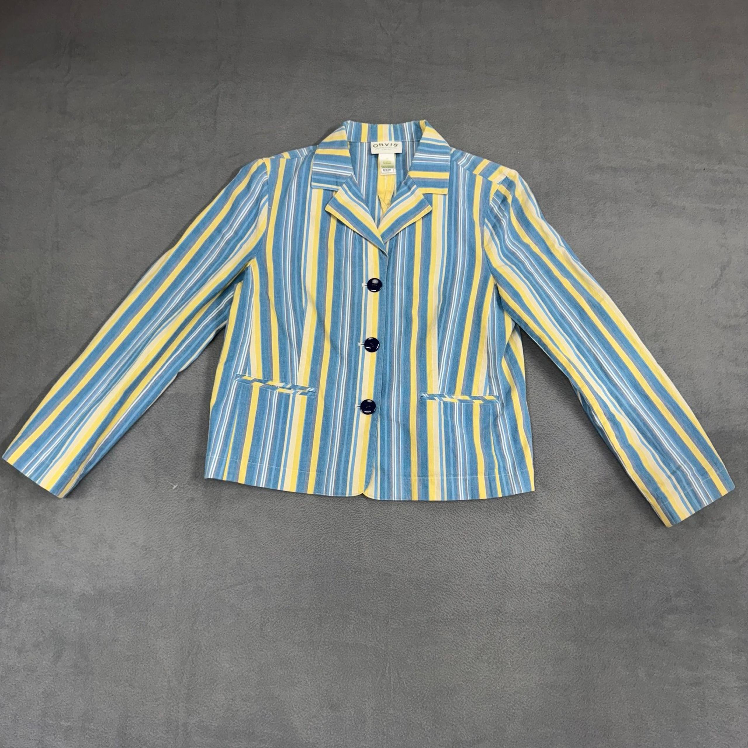 Vintage ORVIS Womens Blazer Jacket Striped Multicolored Size Stretch Medium