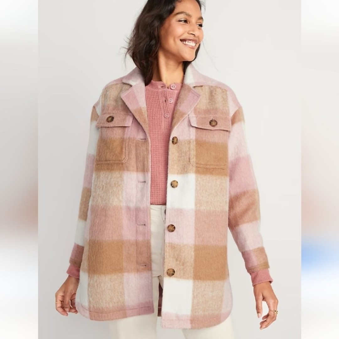 Old Navy Plaid Flannel Long Utility Shacket NWT