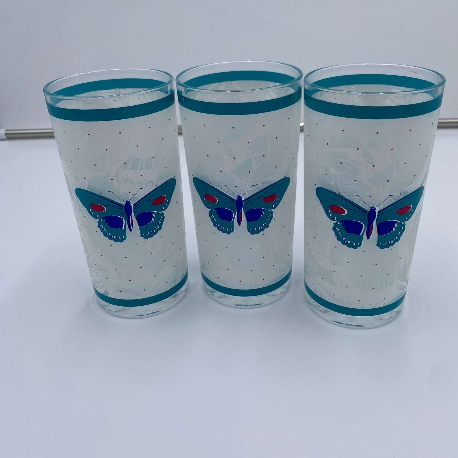 HJ Stotter Vintage Acrylic Tumbler Cup Glasses USA Butterfly Moth Blue MCM Lot 3