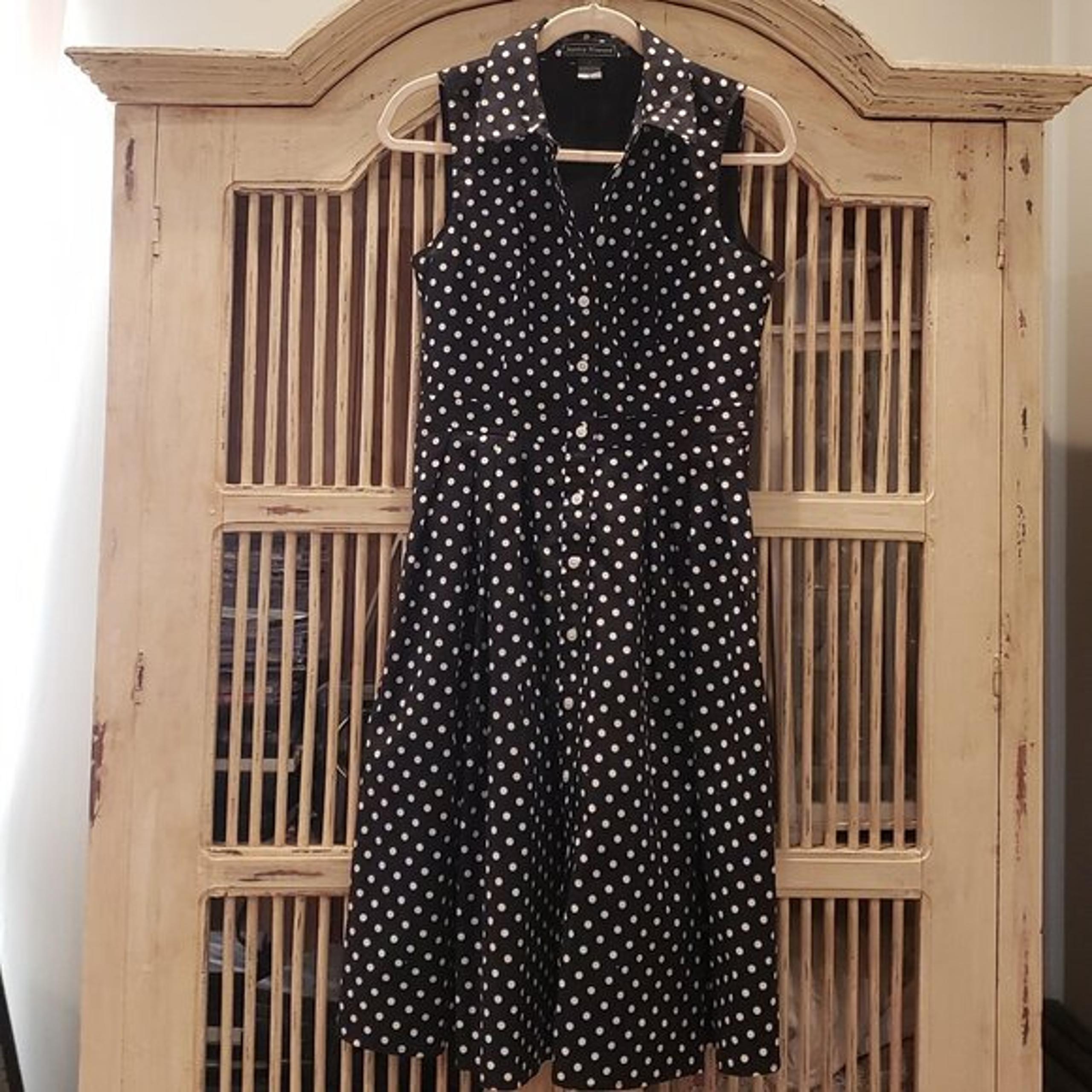 Jessica Howard Black and White Polka Dot Fit and Flare Button Down Dress