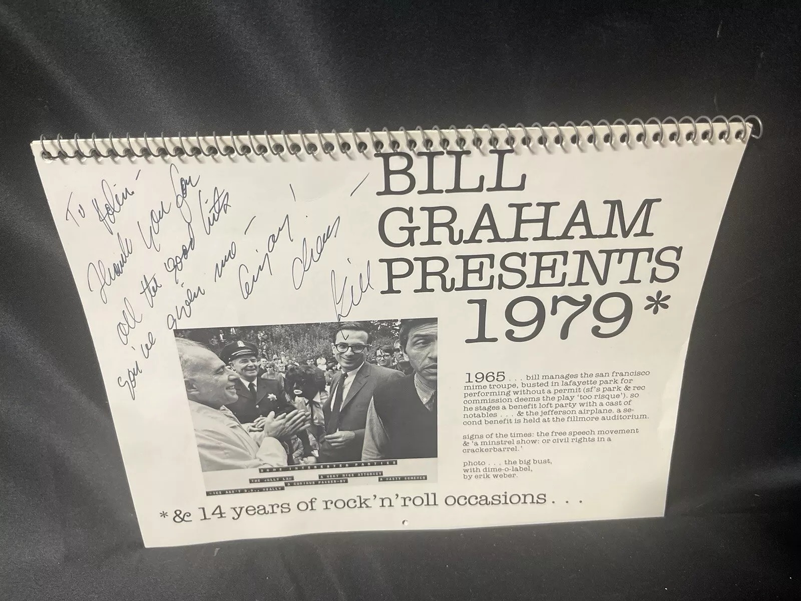 Rare 1979 Bill Graham Presents calendar signed w letter about The WHO