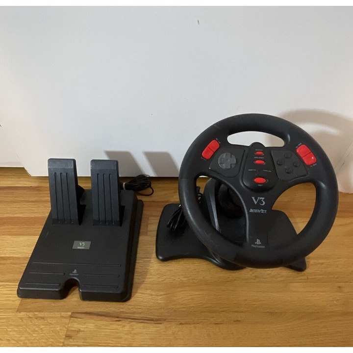 InterAct PlayStation PS1 PS2 V3 RACING Game Steering Wheel w/ Gas Pedal Combo