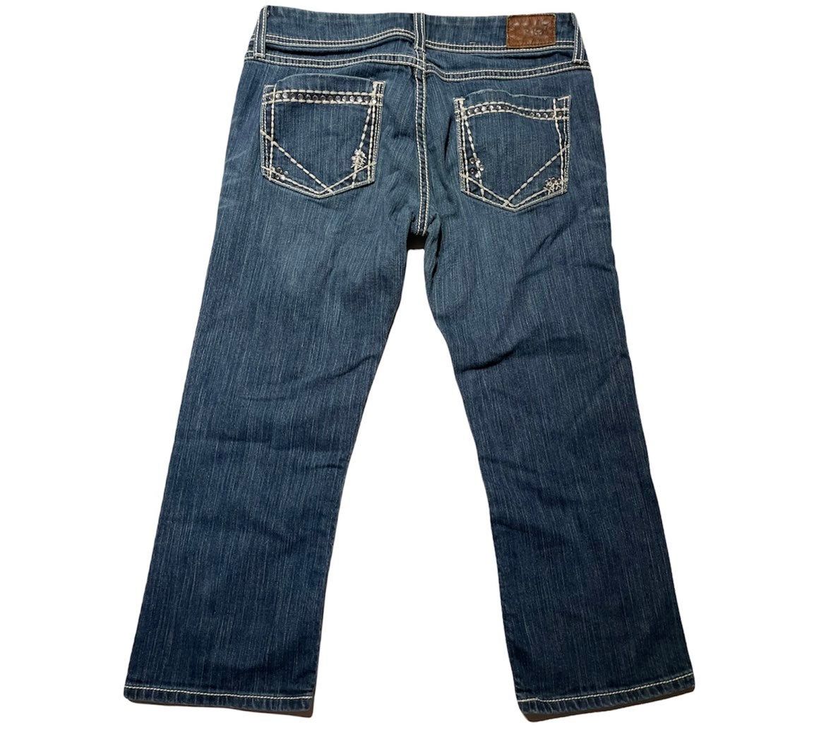 BKE denim cropped jeans Starlite Bling rhinestones thick stitch sz 29 x 22