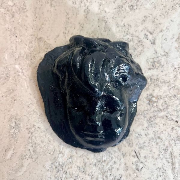 Vintage 70s Black Ceramic Mid-Century Head Bust Sculpture Glossy Finish Art Deco