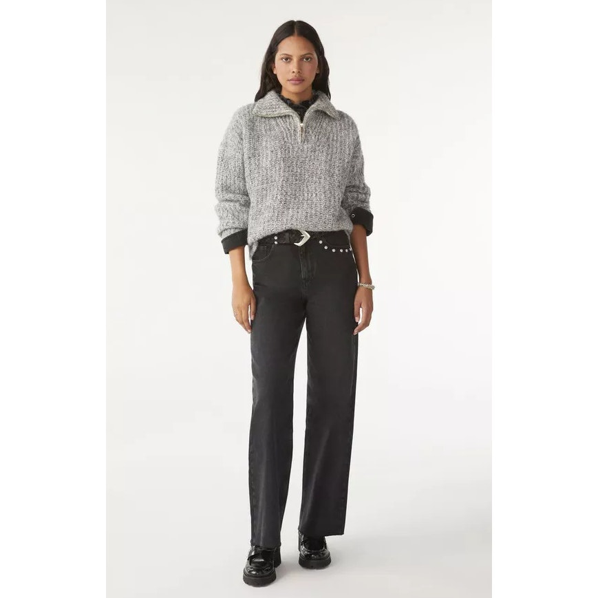 BA&SH Hatcha Wide Leg Jeans Blackstone Frayed Hem Stud Detail Women's FR36 US4