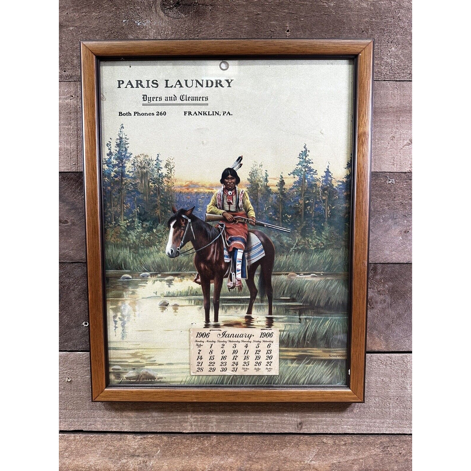 Antique Framed 1906 “Paris Laundry” Dyers And Cleaners Franklin PA. Calendar