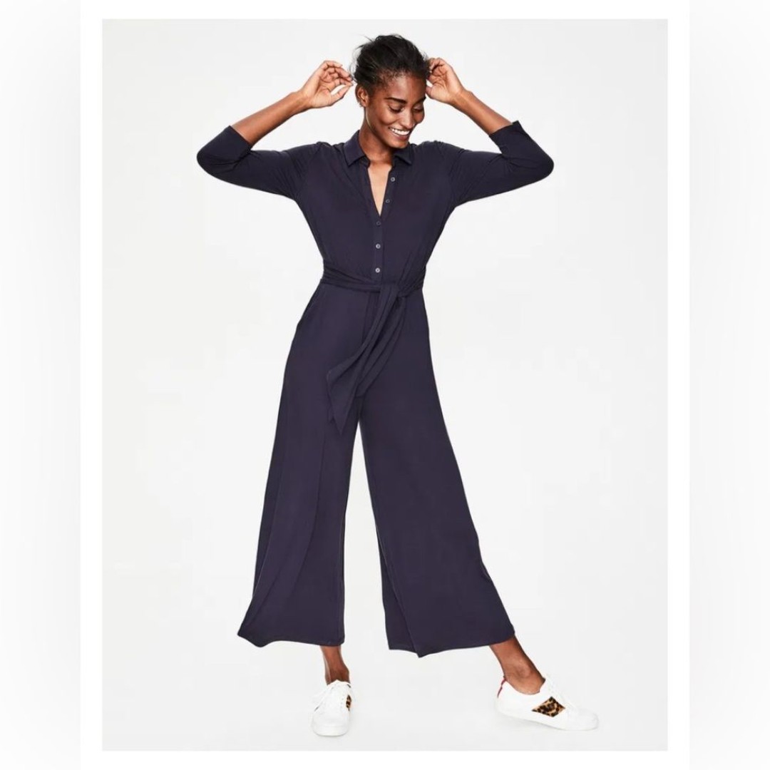 BODEN Beatrice Jersey Jumpsuit Navy pockets US 10 108