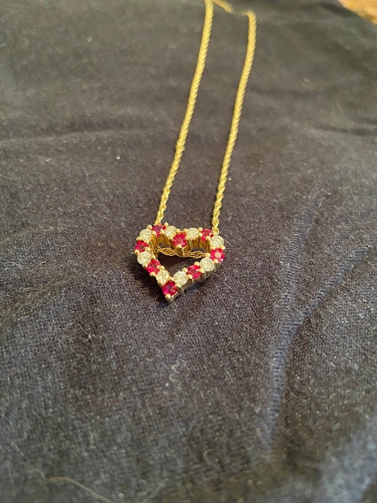 14k Ruby and Diamond Necklace Heart Shaped