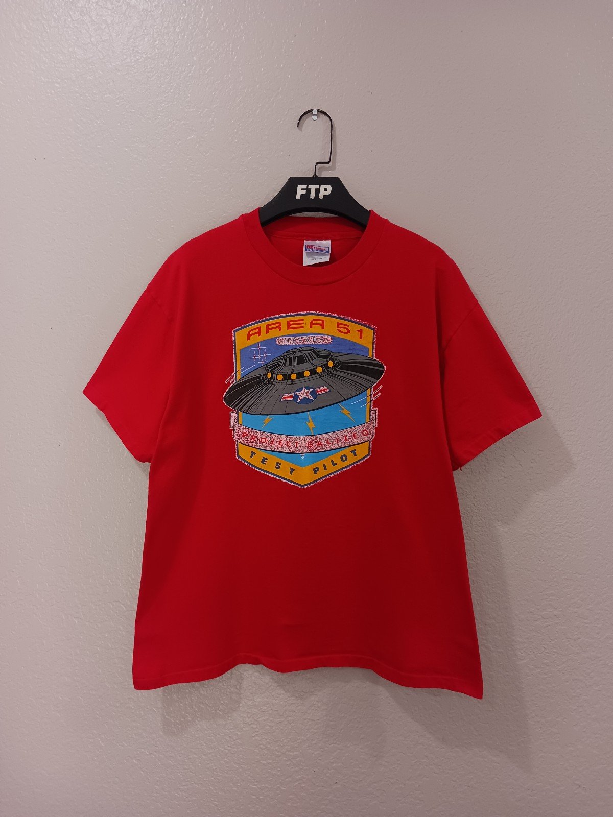 Area 51 Nevada Project Galileo Test Pilot Vintage 1990s UFO Hanes Beefy-T Tee