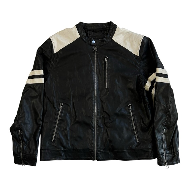 Wilson’s Cycle Faux Leather Jacket Men’s Size XL Motorcycle Stripes Black Bomber