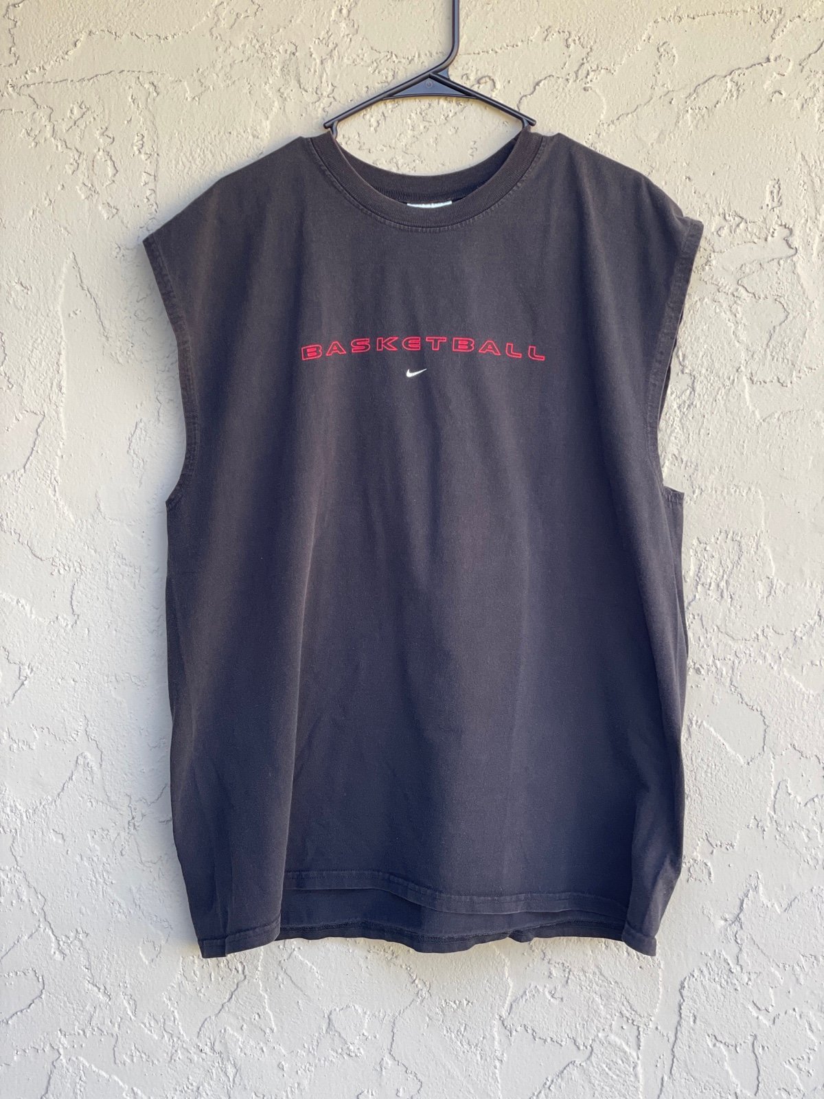 Vintage Nike Basketball White Tag Center Check Sleeveless Shirt Black Large