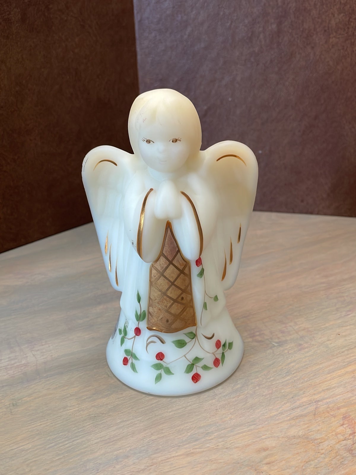 Fenton hand painted signed vintage custard glass holiday Angel bell
