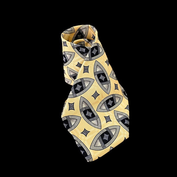 90s Robert Talbott Studio Nordstrom Hand Sewn Wide Silk Tie Navy on Golden/Beige