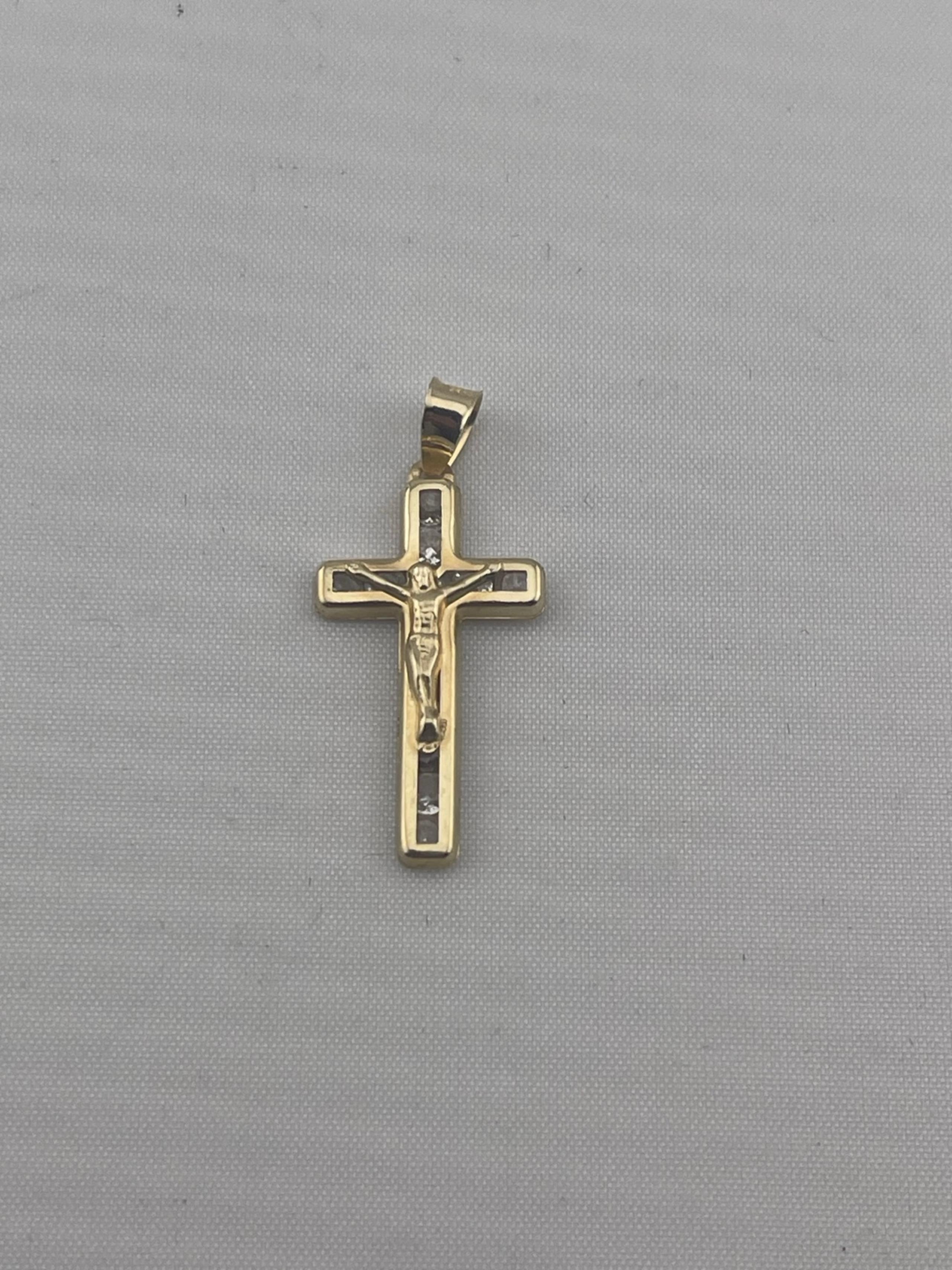 Vintage simulated diamond crucifix pendant, 10 karat yellow gold
