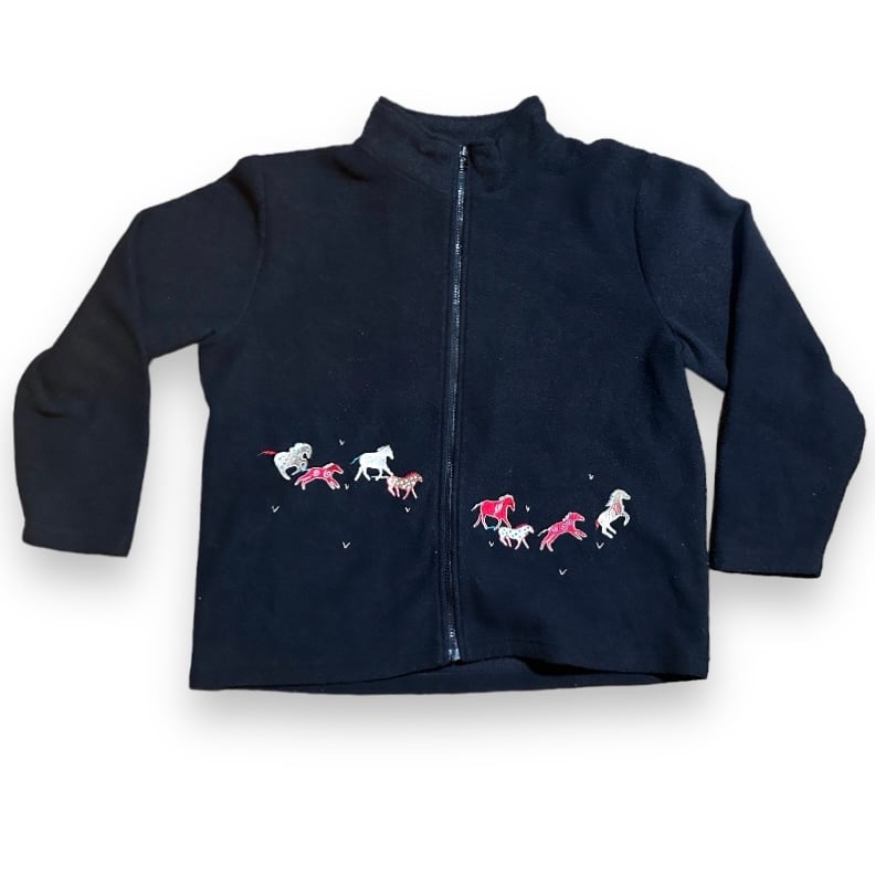 Vintage Y2K Christopher & Banks Black Fleece Horse Embroidered Jacket Size Large