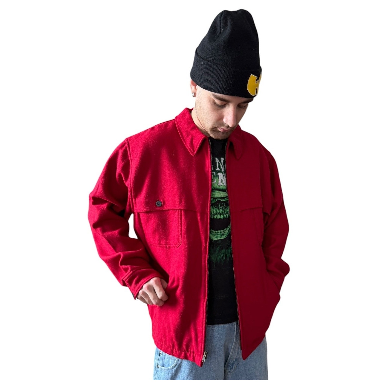 Men's Maine Guide Zip-Front Jac-Shirt in red wool with lining Size XL R