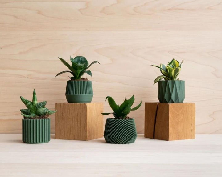 Set of 4 green small indoor planters - original planter gift !