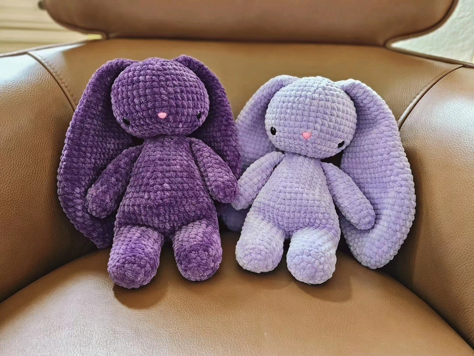 Set of 2 Size Medium Bunny Buddies!! Weighted Amigurumi Chenille Plush!!